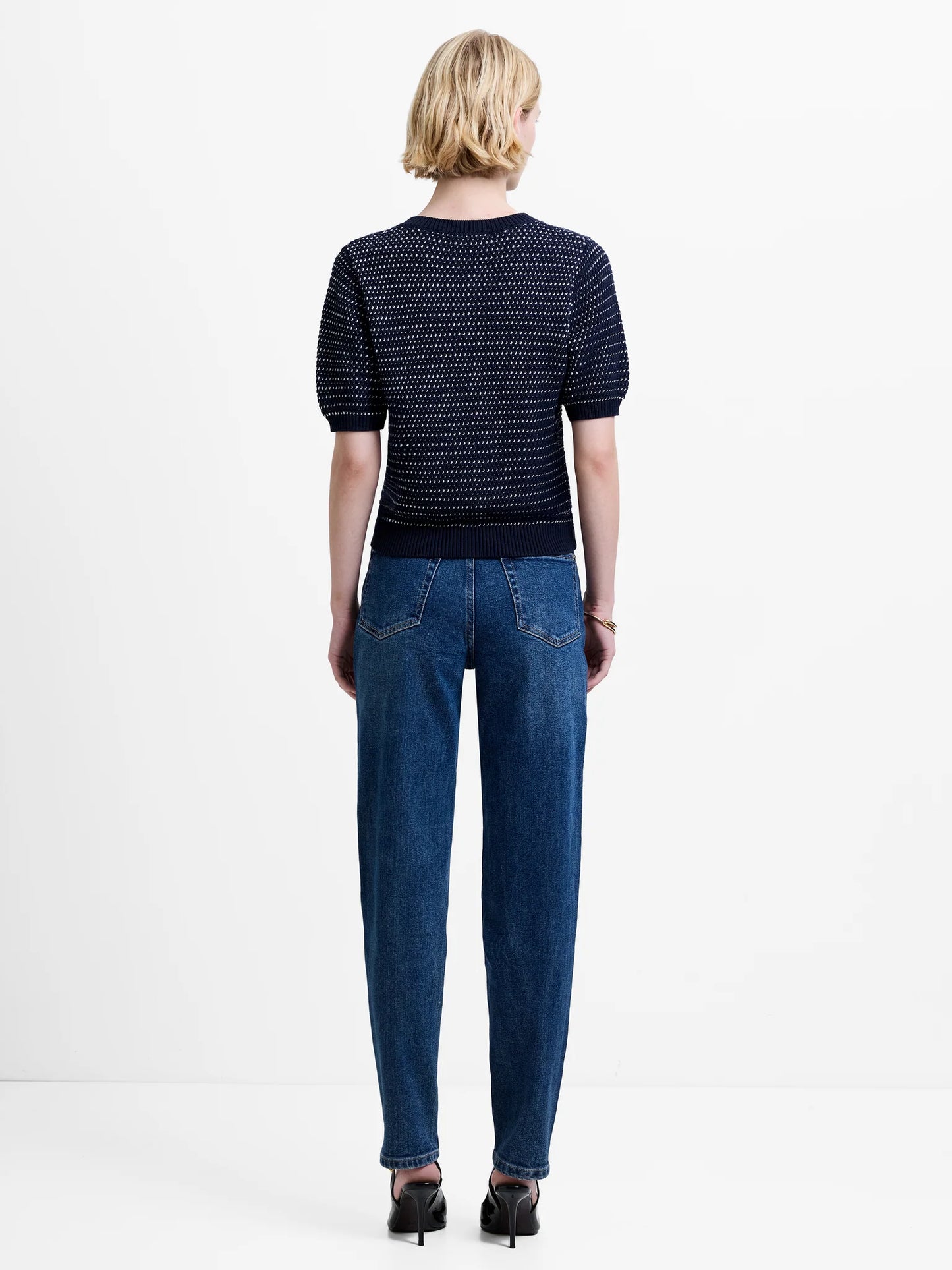 French Connection Haddie Faux Button Top Navy/White