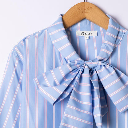 Killy Blue Stripe Bow Blouse