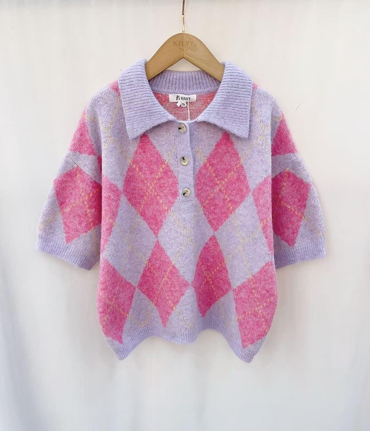 Killy Argyll Sweater Lilac & Pink