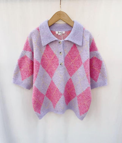 Killy Argyll Sweater Lilac & Pink