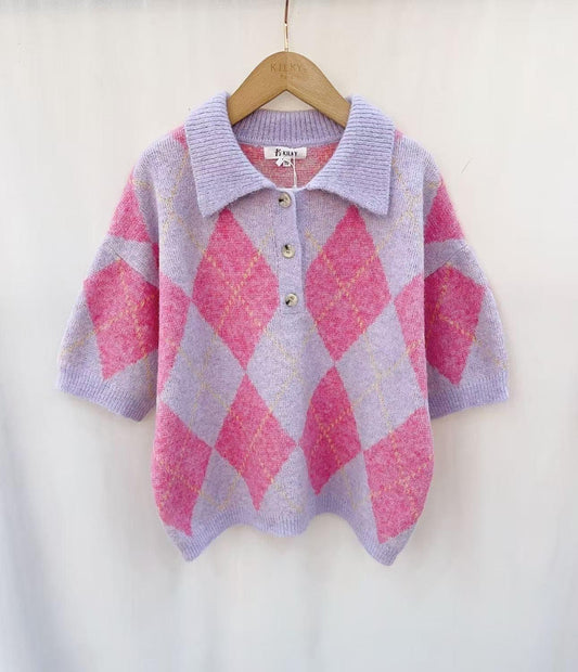 Killy Argyll Sweater Lilac & Pink