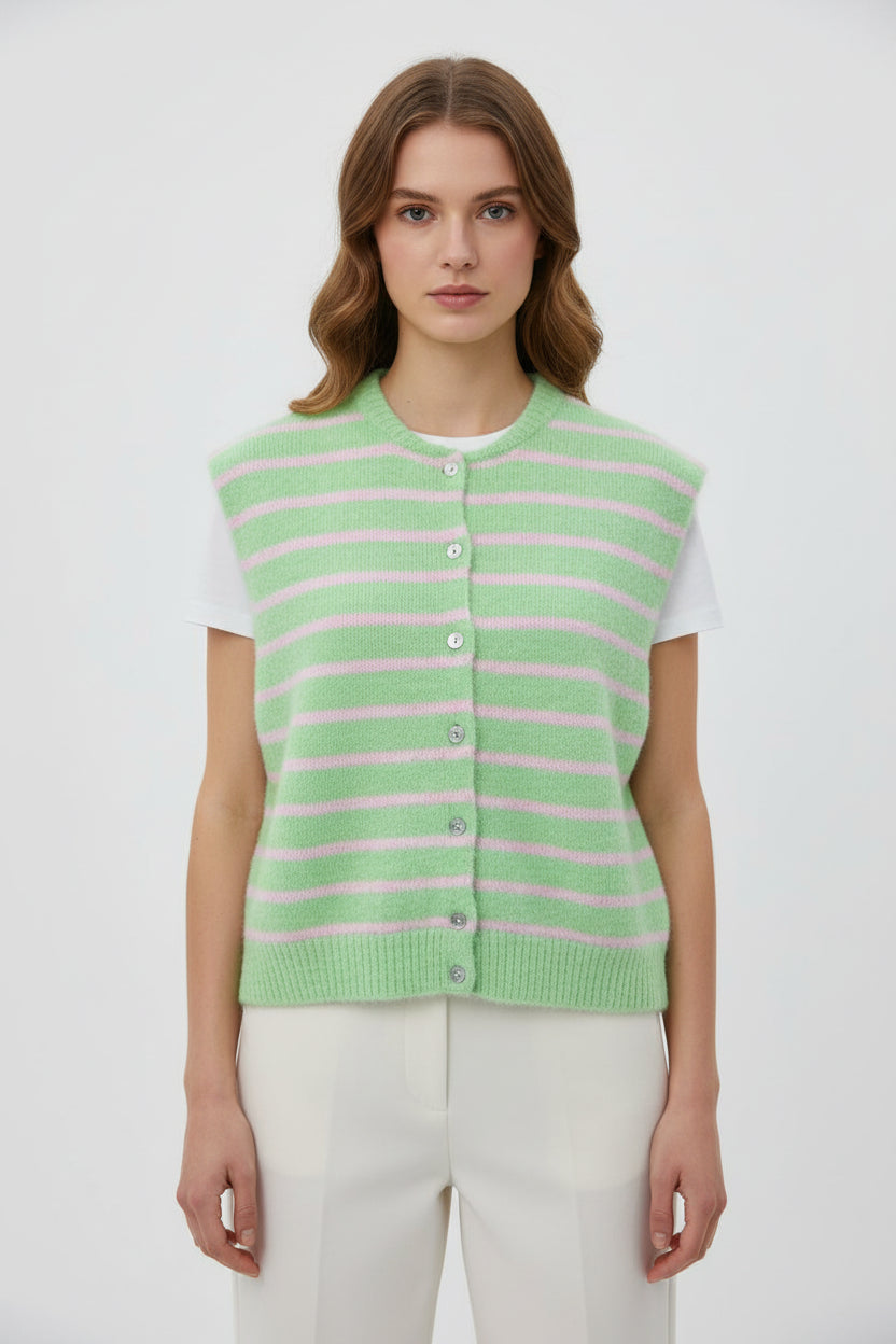 Killy Crew Neck Stripe Gilet Green