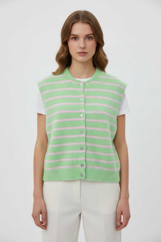 Killy Crew Neck Stripe Gilet Green