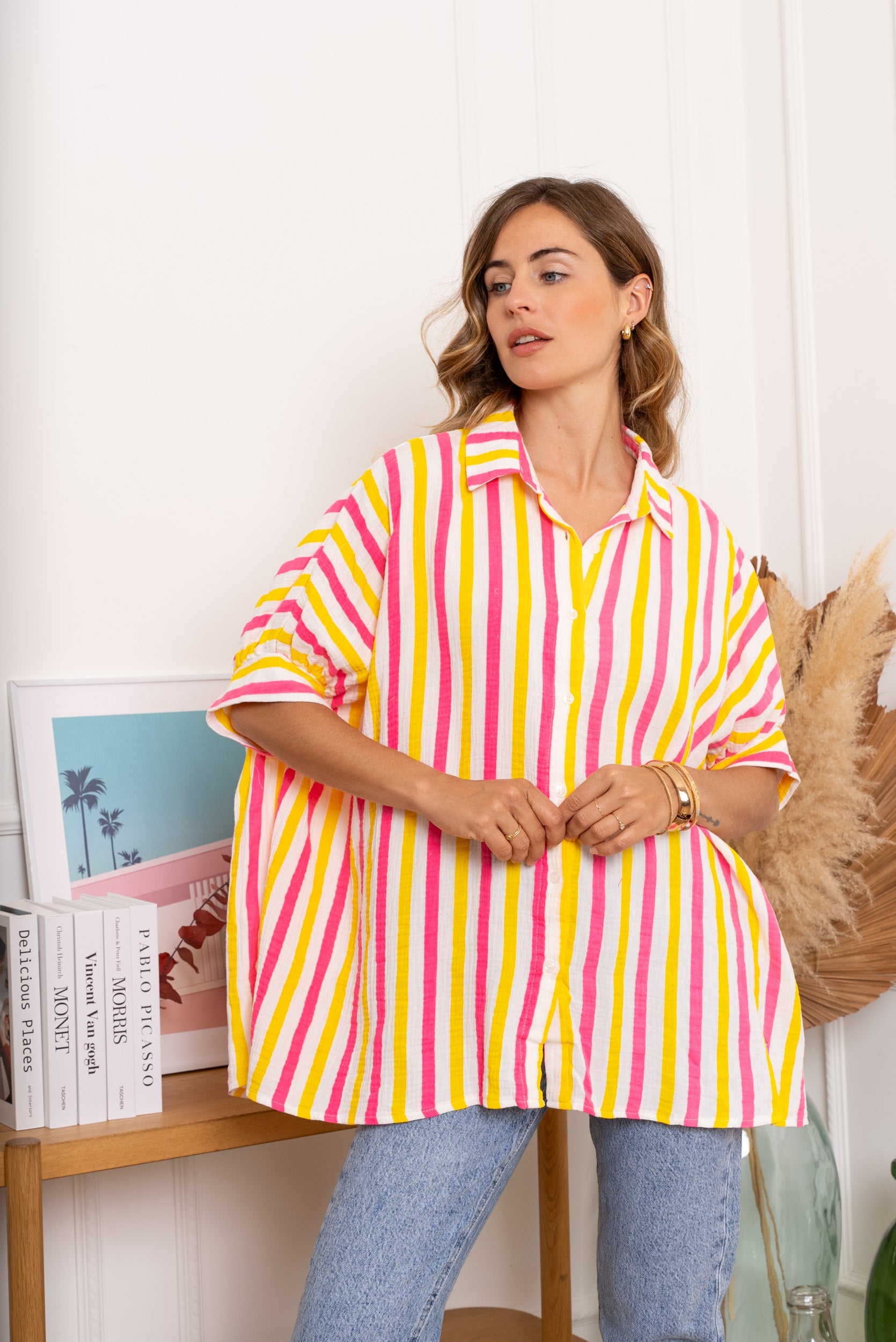 Killy Stripe Beach Shirt Fuchsia/Yellow
