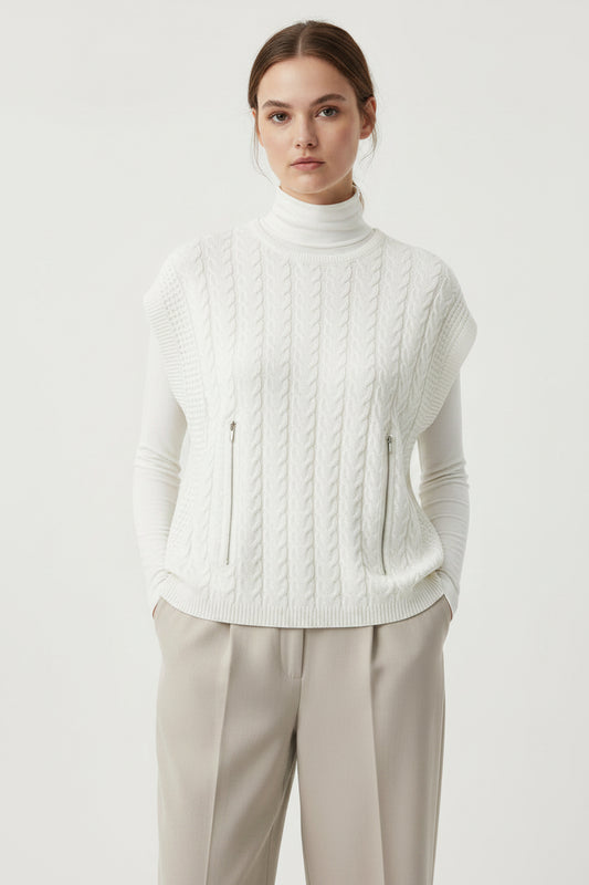 No2Moro Misbound Cable Sleeveless Sweater Cream