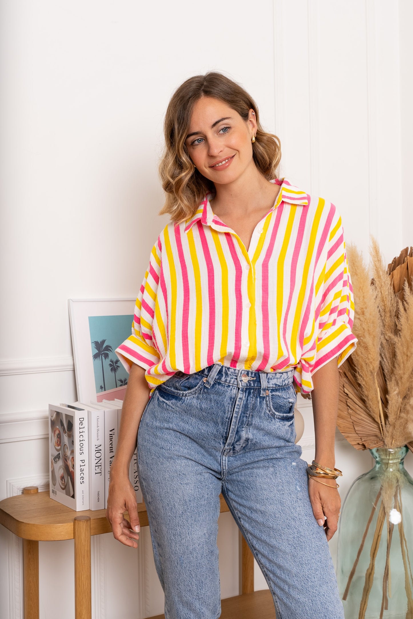 Killy Stripe Beach Shirt Fuchsia/Yellow