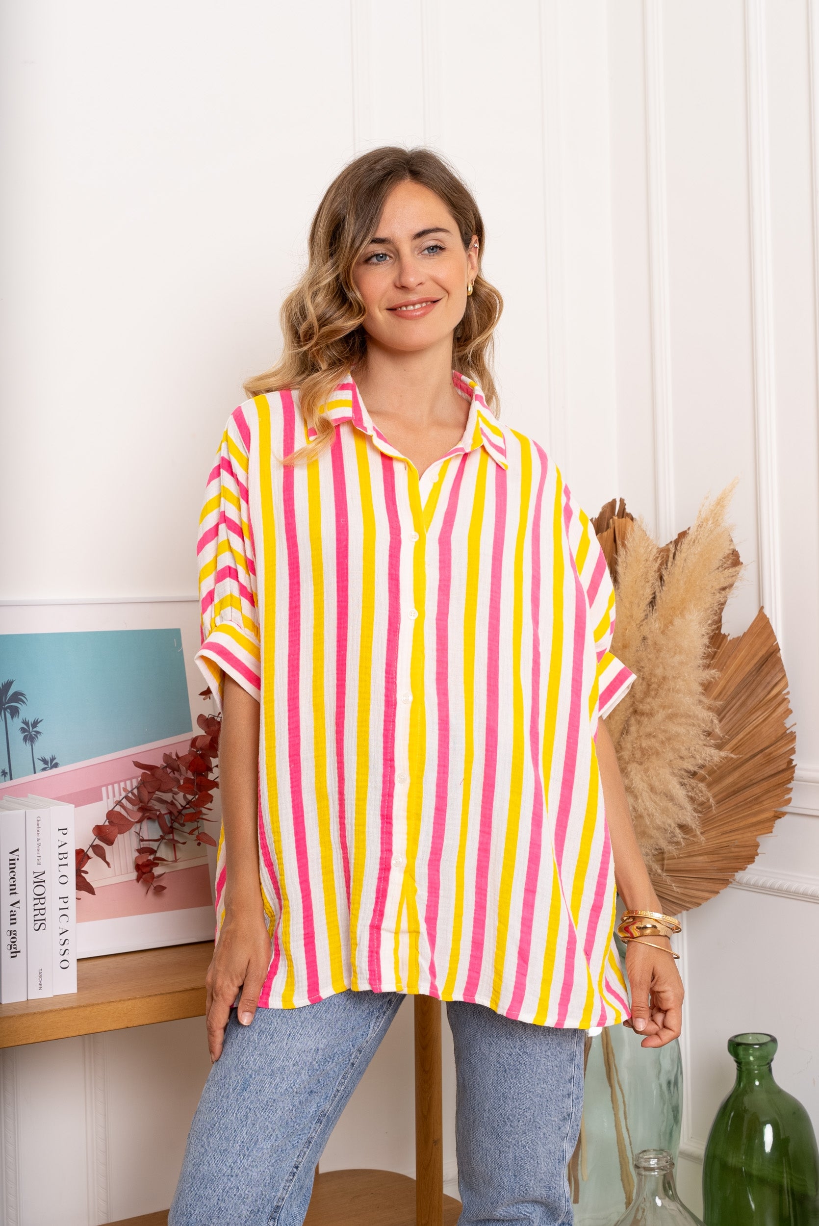 Killy Stripe Beach Shirt Fuchsia/Yellow
