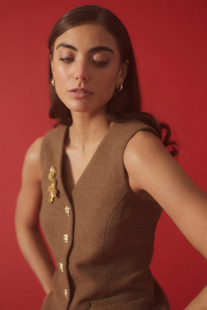Culture Janola Waistcoat Toffee Melange