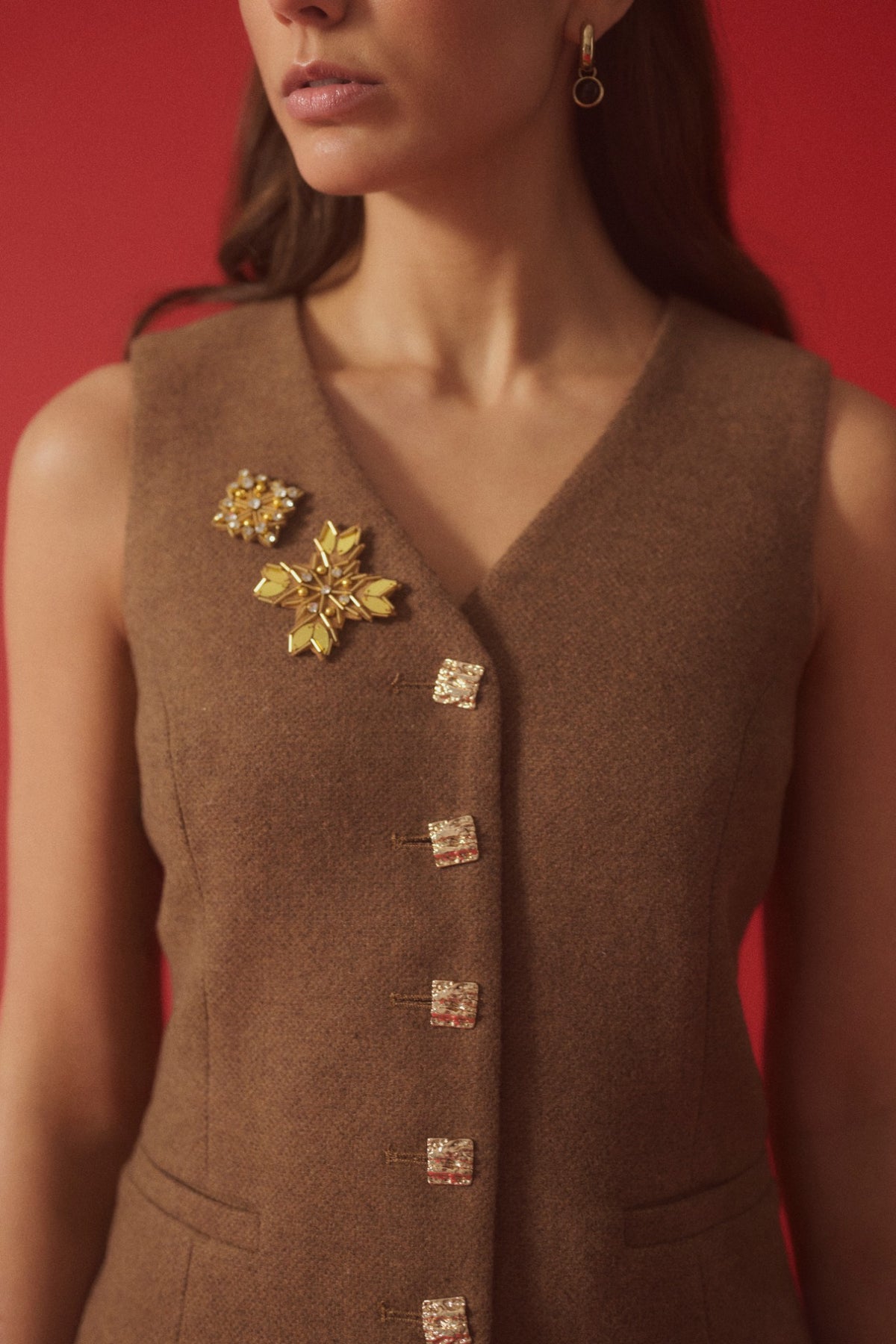 Culture Janola Waistcoat Toffee Melange