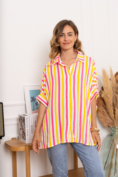 Killy Stripe Beach Shirt Fuchsia/Yellow