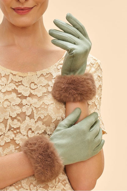 AW24 Powder Bettina Faux Fur/Suede Gloves