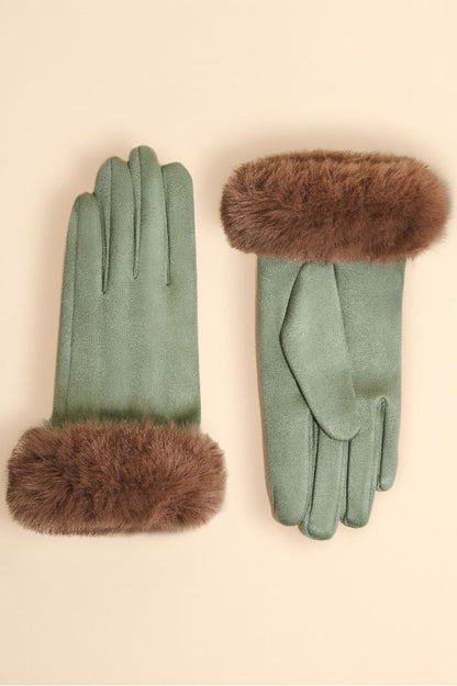 AW24 Powder Bettina Faux Fur/Suede Gloves