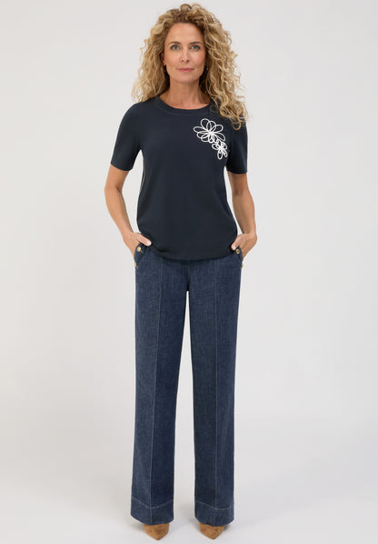 Bianca Dinia Flower T-Shirt Navy