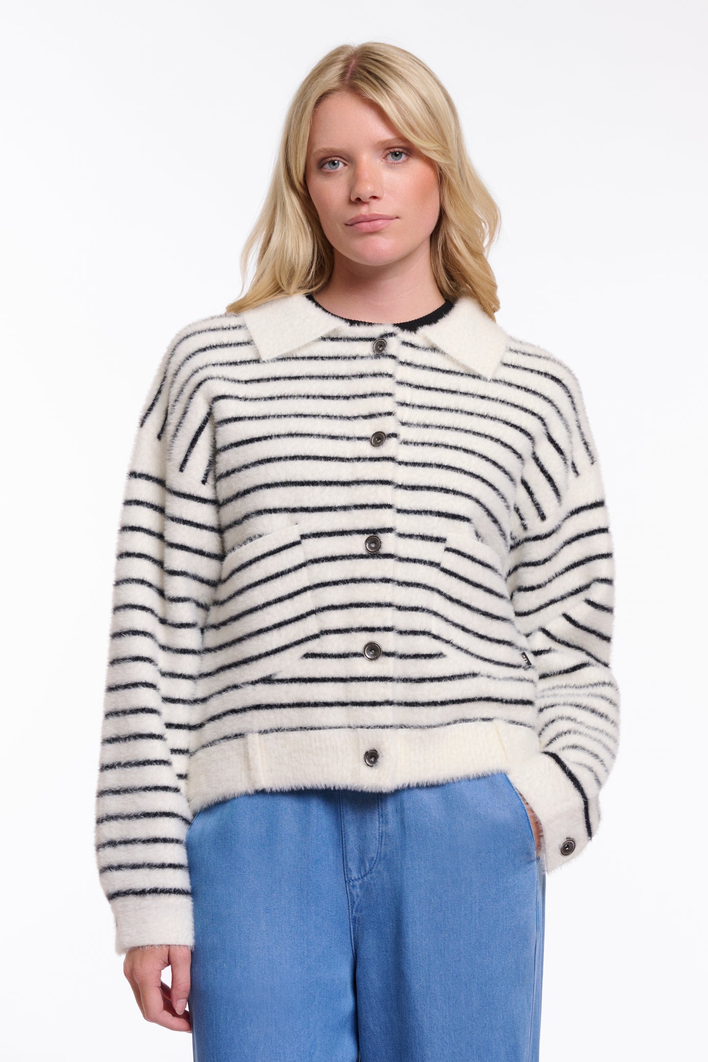 Rino & Pelle Bubbly Boxy Jacket Black White Striped
