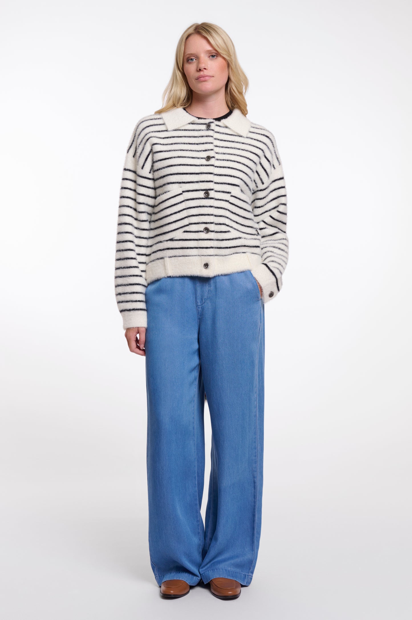 Rino & Pelle Bubbly Boxy Jacket Black White Striped