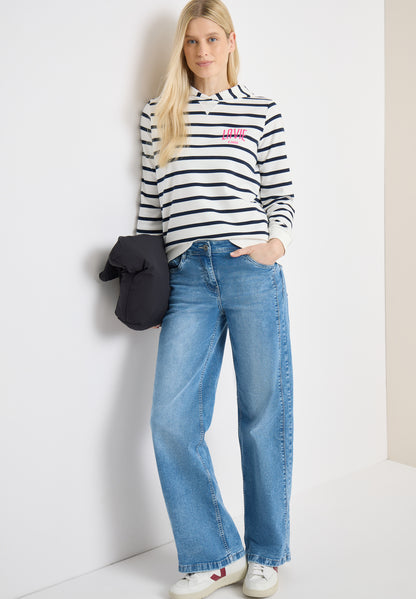 CECIL Striped Hoody Contrast Logo - Blue