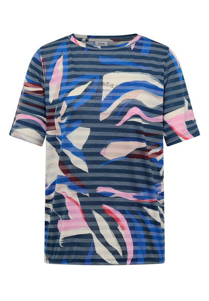 Cecil Striped Burnout T-Shirt Universal Blue