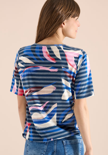 Cecil Striped Burnout T-Shirt Universal Blue