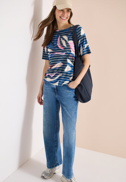 Cecil Striped Burnout T-Shirt Universal Blue