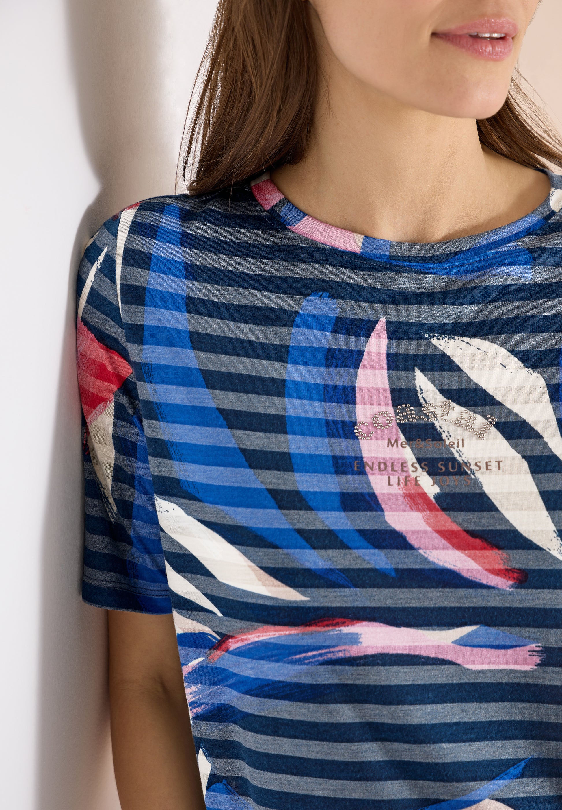 Cecil Striped Burnout T-Shirt Universal Blue