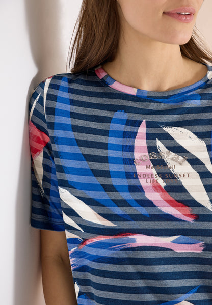 Cecil Striped Burnout T-Shirt Universal Blue