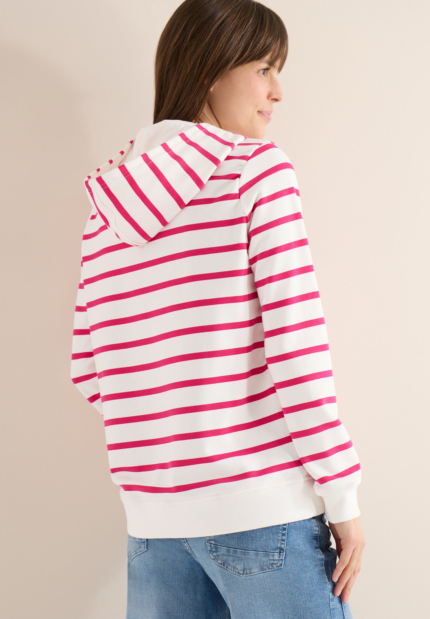 CECIL Striped Hoody Contrast Logo - Beetroot Pink