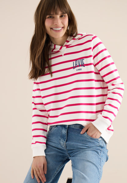 CECIL Striped Hoody Contrast Logo - Beetroot Pink
