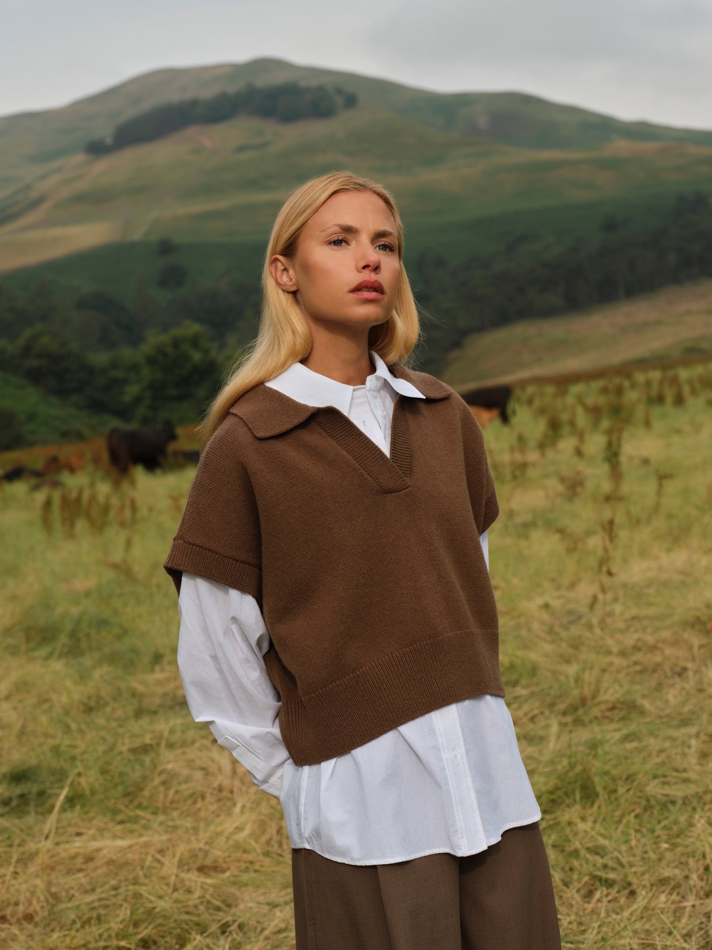 YAYA Knitted Spencer Teak Brown Melange