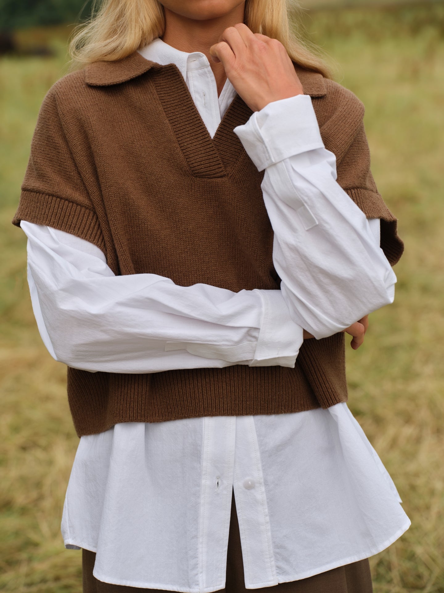 YAYA Knitted Spencer Teak Brown Melange