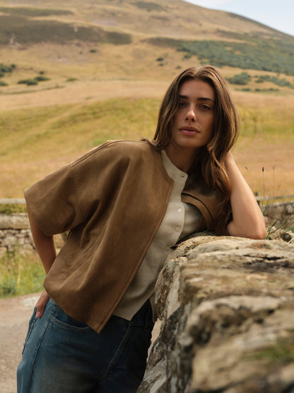 YAYA Oversized Suedine Jacket Otter Brown