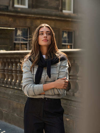 YAYA Stripe Cardigan Medium Grey Melange
