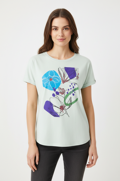 Amelia Embellished Flower T-Shirt-Mint Green