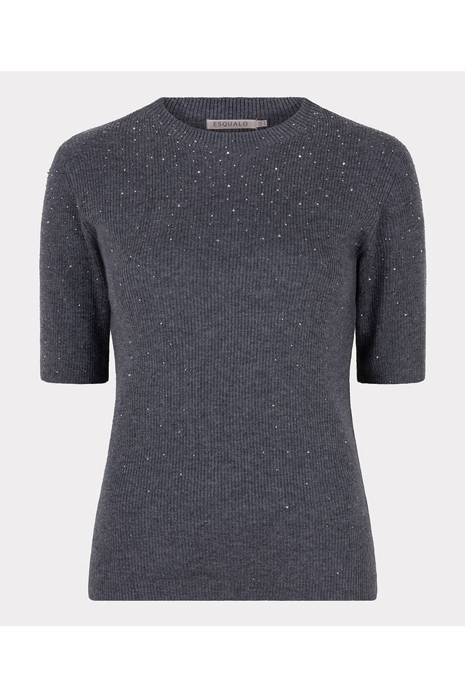 Esqualo Dark Grey Ribbed Top with Studs