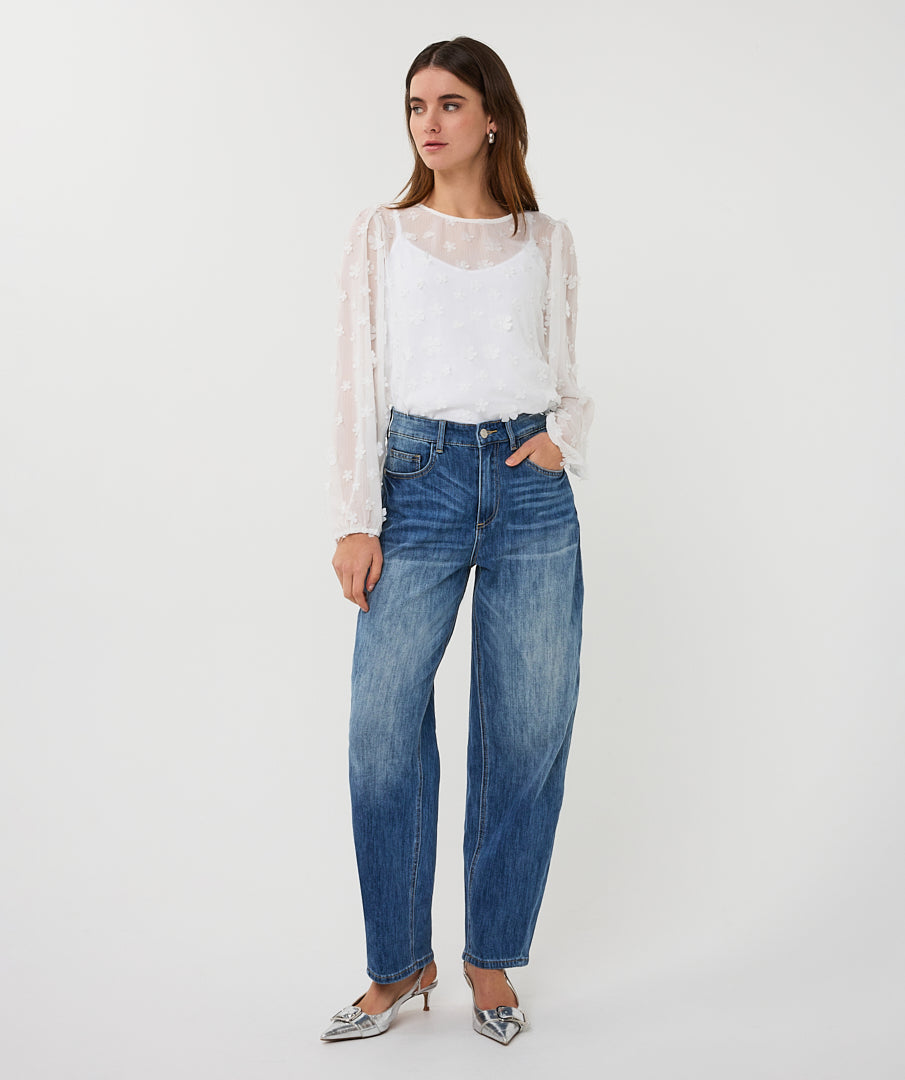 Esqualo Daisy Flower Blouse Off White