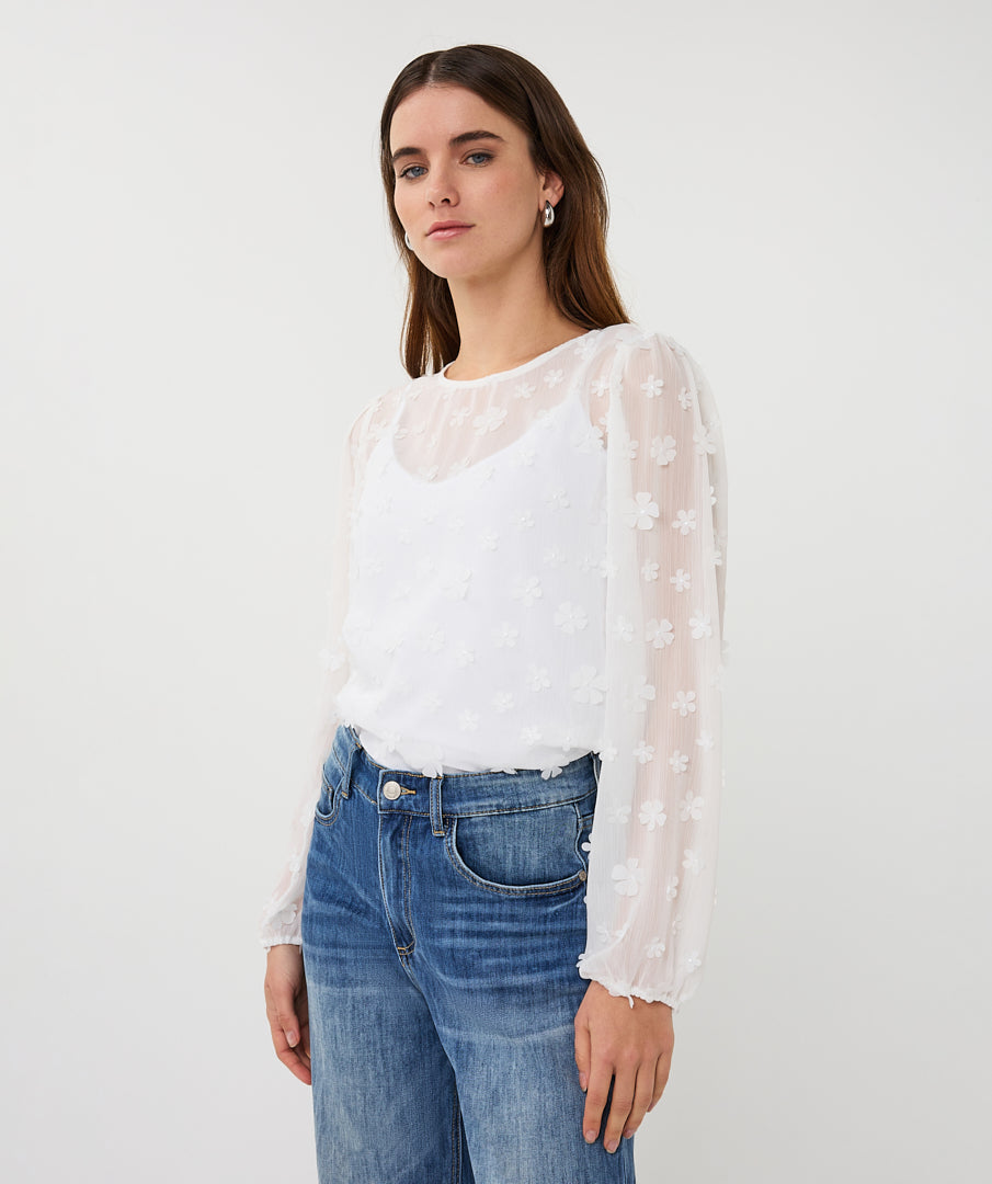 Esqualo Daisy Flower Blouse Off White