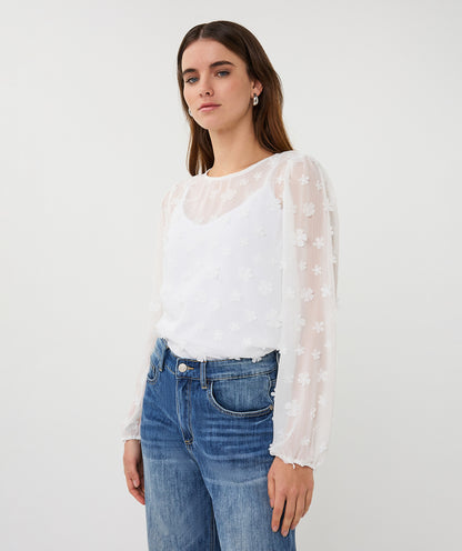 Esqualo Daisy Flower Blouse Off White
