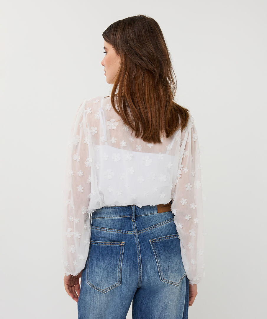 Esqualo Daisy Flower Blouse Off White