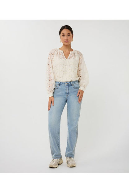 Esqualo Embroidery Anglaise Blouse Ecru