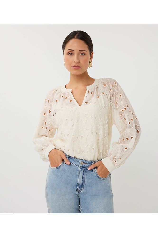 Esqualo Embroidery Anglaise Blouse Ecru