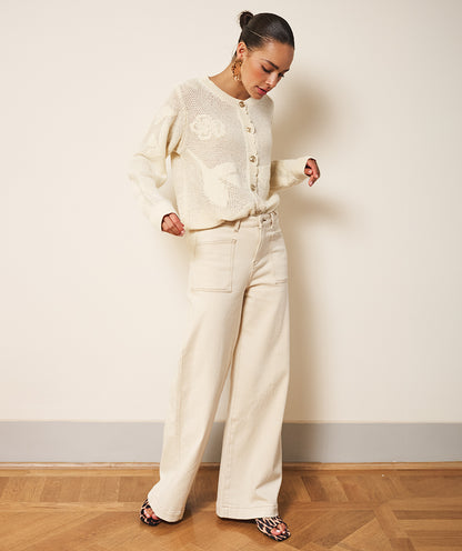 Esqualo Wide Twill Trousers Natural