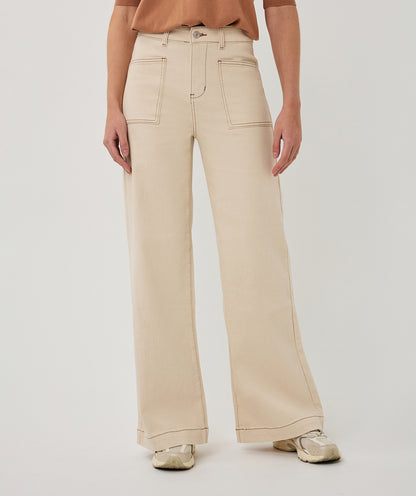 Esqualo Wide Twill Trousers Natural