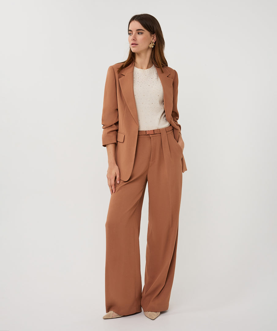 Esqualo 3/4 Sleeve Crepe Blazer - Cappuccino