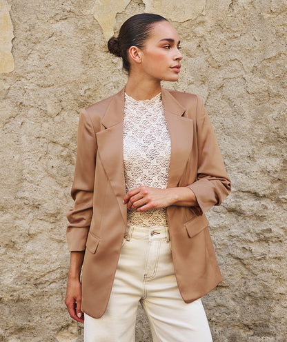 Esqualo 3/4 Sleeve Crepe Blazer - Cappuccino