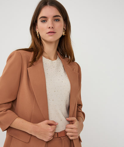 Esqualo 3/4 Sleeve Crepe Blazer - Cappuccino