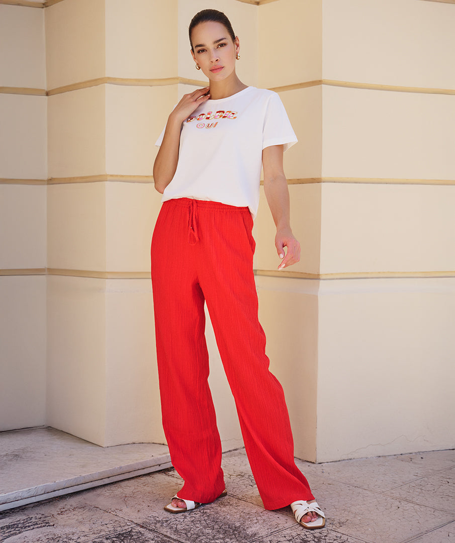 Esqualo Fancy Crinkle Trousers Red