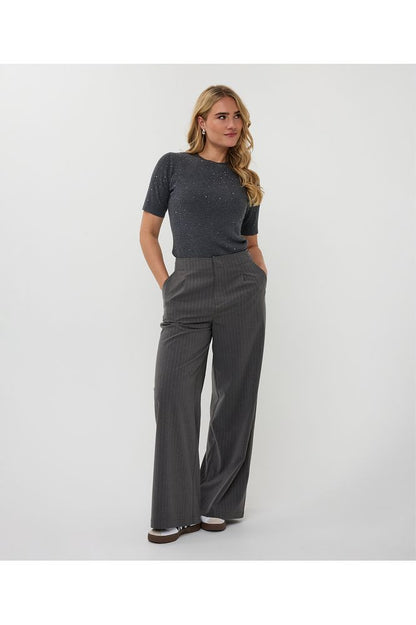 Esqualo Dark Grey Ribbed Top with Studs