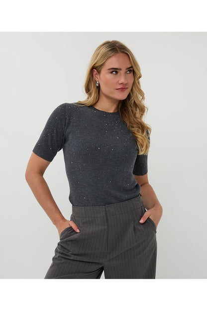 Esqualo Dark Grey Ribbed Top with Studs