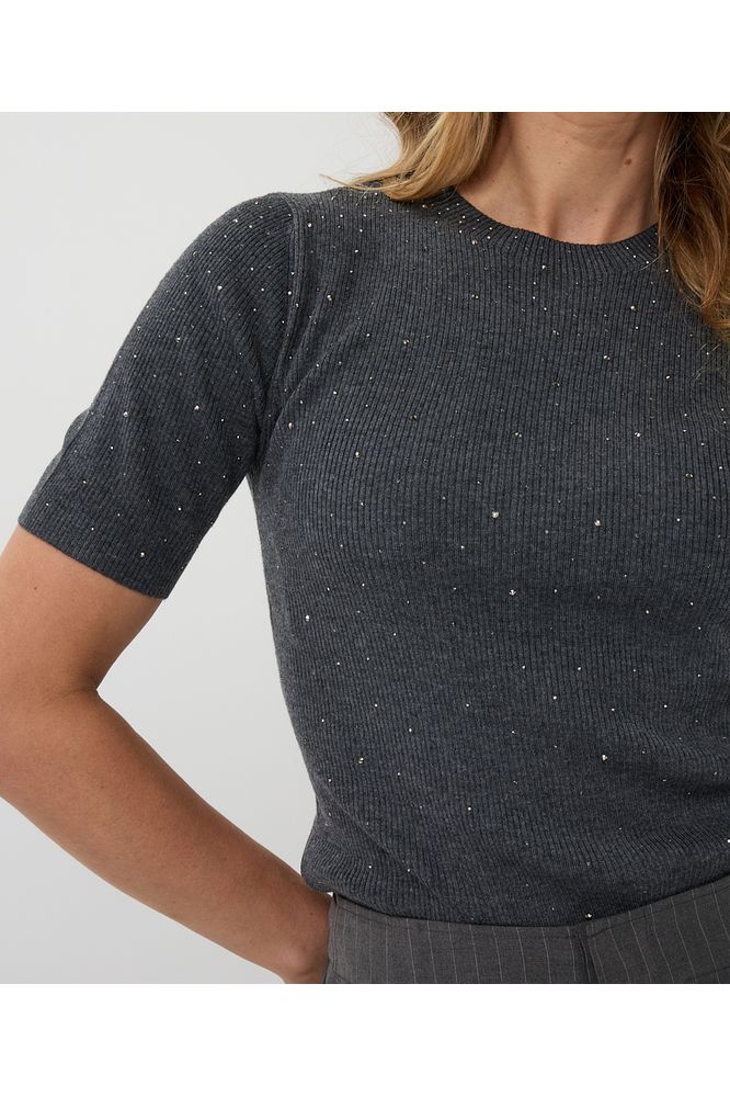 Esqualo Dark Grey Ribbed Top with Studs