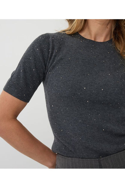 Esqualo Dark Grey Ribbed Top with Studs