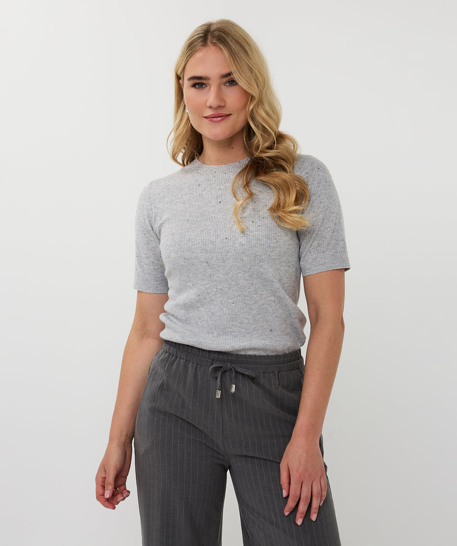 Esqualo Light Grey Ribbed Top with Studs